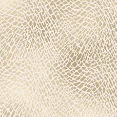 Metallic Champagne Gold Animal Print Pattern on Ivory Background, Reptile