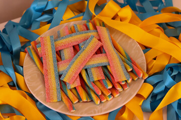 Different types of candy that give a beautiful color to the image.