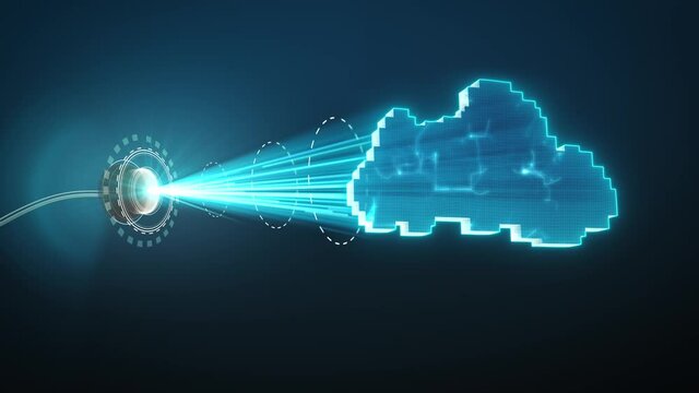 Data loading into internet cloud via glowing optical cable connection, Seamless Loop, Coud Computing, Luma-Matte