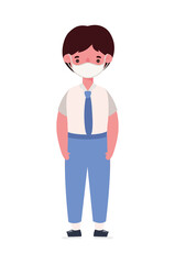 Boy kid with medical mask and uniform design, Back to school theme Vector illustration