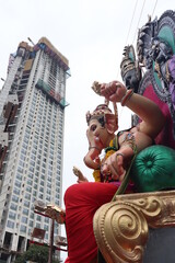 Mumbai, Maharashtra/India- June 27 2020: Close up view of idol of lord Ganesha.