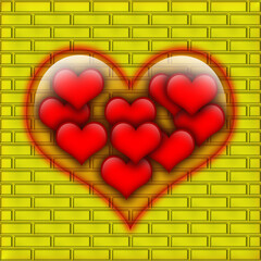 heart on golden brick wall