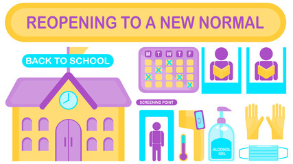 beautiful vector infographic concept strategy of Reopening to New Normal. about school. Back to school.