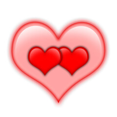 two red hearts inside pink heart