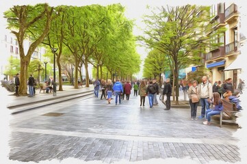 Obraz premium San Sebastian. Cityscape. European Capital of Culture. Imitation of oil painting. Illustration