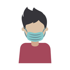 covid 19 coronavirus, man with medical mask, prevention outbreak disease pandemic flat design icon