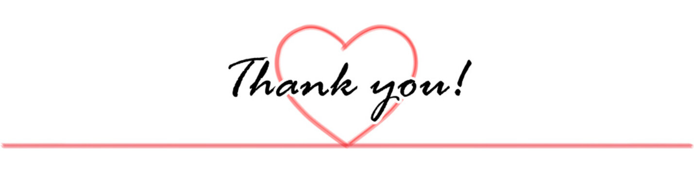 Thank You of hand drawn heart . Vector illustration .