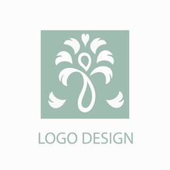 Organic food logo with abstract leaves and spoon  for cafe and restaurant . Vector icon, symbol template, food pictogram