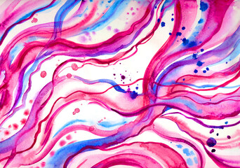 Abstract watercolor painting in blue and purple tones, print for art poster, expressive background for various designs.