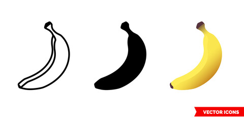 Fototapeta na wymiar Banana icon of 3 types. Isolated vector sign symbol.