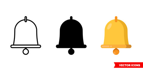 Bell icon of 3 types. Isolated vector sign symbol.