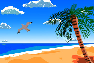 Illustration of beach with sea. Summer vacation concept