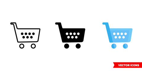 Shop cart icon of 3 types. Isolated vector sign symbol.