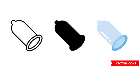 Condom icon of 3 types. Isolated vector sign symbol.