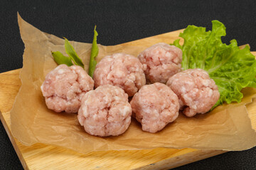 Homemade raw pork minced meatball for cooking