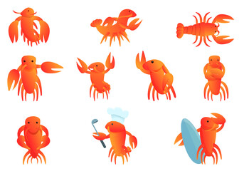 Lobster icons set. Cartoon set of lobster vector icons for web design
