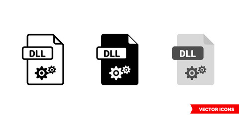 DLL file icon of 3 types. Isolated vector sign symbol.