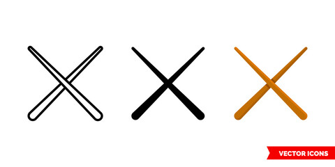 Drumsticks icon of 3 types. Isolated vector sign symbol.
