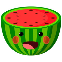 Half watermelon face.