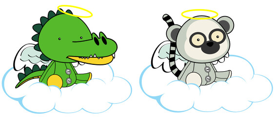 cute kawaii baby animals cherub angel cartoon pack collection in vector format