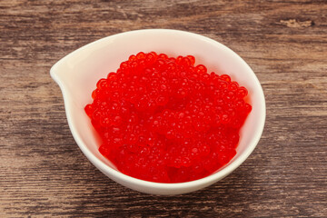 Red salmon caviar in the bowl