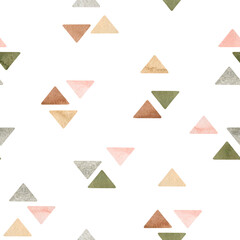 Watercolor abstract seamless pattern with geometric shapein pastel color. Freehand aesthetic background with triangles. Mosaic collage perfect for baby fabric textile, wrapping paper, cover, wallpaper