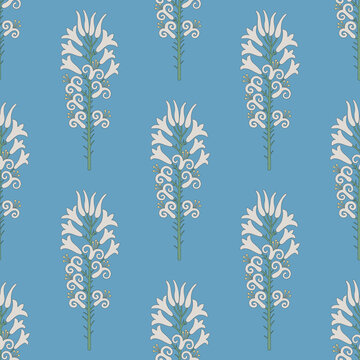 Seamless floral pattern with branches of lily flower. Cretan Minoan motif.