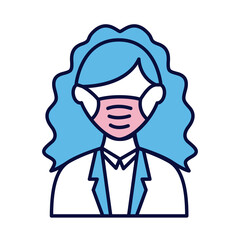 female wearing medical mask line and fill style icon