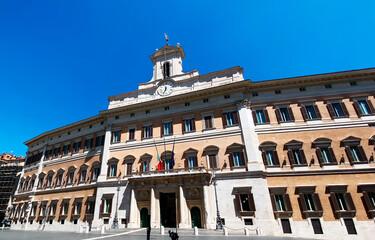 Facade of the Montecitorio Palace in Rome, seat of the Italian Chamber of Deputies