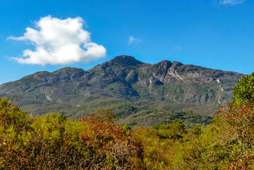 View of the Serra do Caraca mountains, with the carapuca peak in the center, Sanctuary of Caraca, city of Catas Alta, Minas Gerais, Brazil