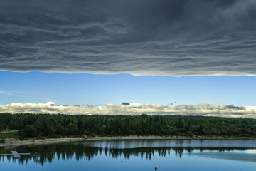 dark clouds over the lake