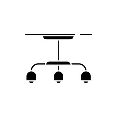 Hanging lamp black glyph icon. Lighting spot for room. Light bulb on ceiling. Loft light source. Home electricity, apartment amenities. Silhouette symbol on white space. Vector isolated illustration