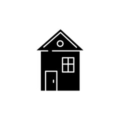 House black glyph icon. Suburban building. Home for living. Downtown dwelling. Cottage rental. Investment in property. Apartment amenity. Silhouette symbol on white space. Vector isolated illustration