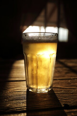 Pint of beer lit by light