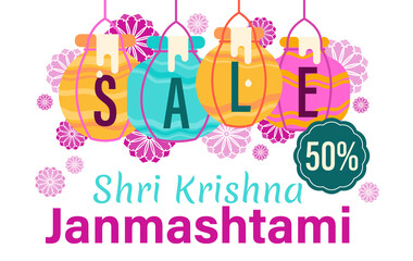 illustration of Happy Krishna janmashtami sale background. for shopping sale, promo poster, banner.