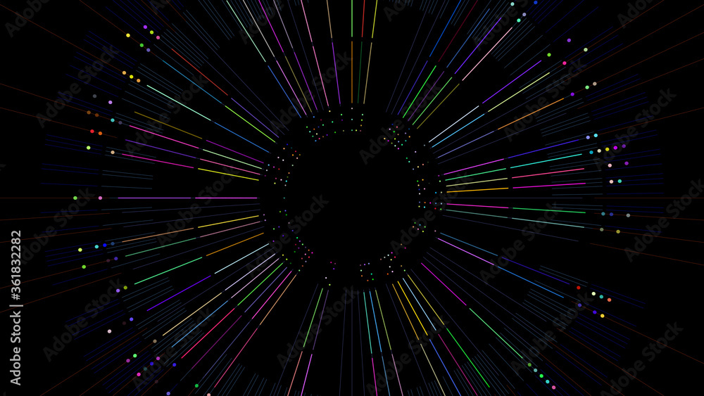 Poster 2d render of circular structure with lines and circles. complex data concept. colorful technology ba