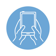 hands using smartphone device block style icon