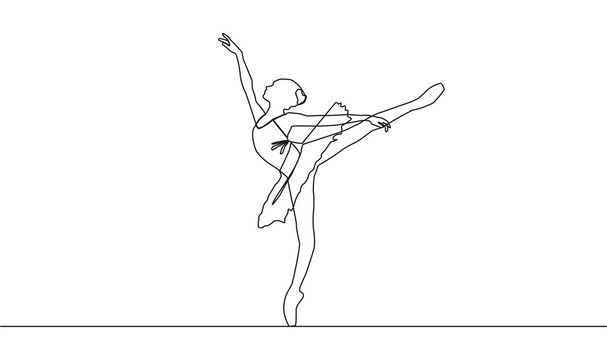 One continuous single drawing line art doodle dance, ballet, ballerina, dancer, beautiful.