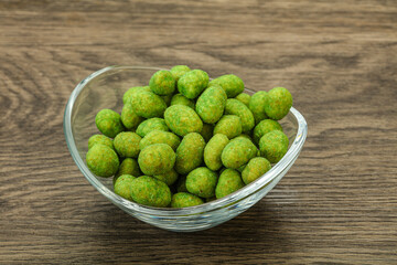 Spicy wasabi peanuts in the bowl