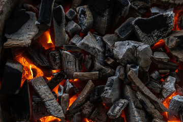 charcoal fire in the stove