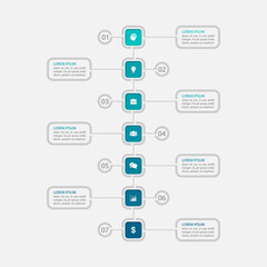 Vector infographic template with 7 steps or options. Data presentation, business concept design for web, brochure, diagram.