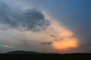 Sunset in the reservoir and mountains