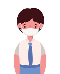 Boy kid with uniform medical mask design, Back to school and social distancing theme Vector illustration