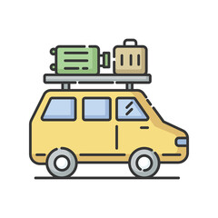 Road trip RGB color icon. Budget tourism, family vacation. Holiday season recreational activity, traveling by car. Auto with luggage isolated vector illustration