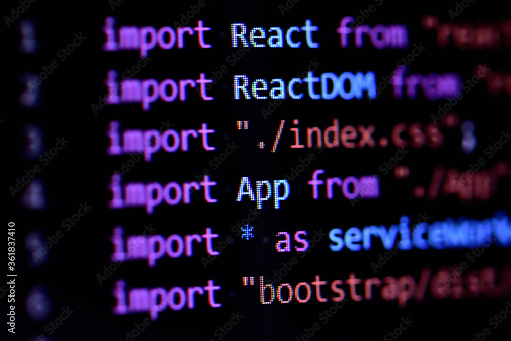 Fototapete close-up of react, javascript programming source code