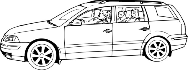 family driving in a big car
