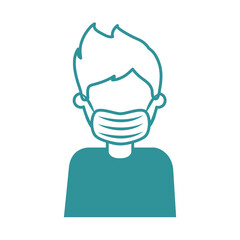 covid 19 coronavirus, man with medical mask, prevention outbreak disease pandemic line design icon