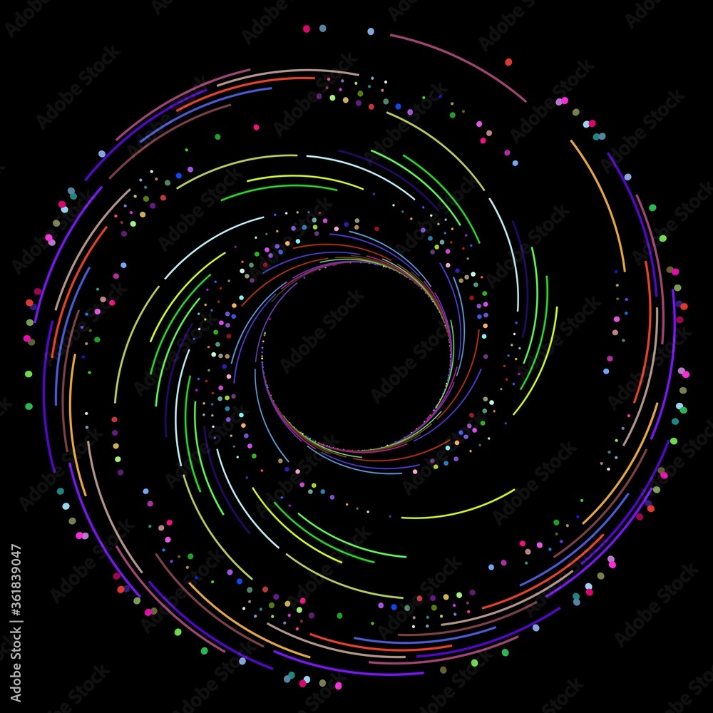 Poster 2d illustration with twisted lines and dots. art object. can be used as big data visualization.