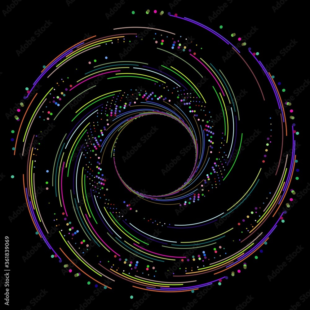 Poster 2d illustration with twisted lines and dots. art object. can be used as big data visualization.