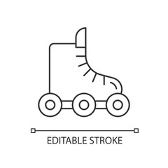 Rollerskate linear icon. Footwear for derby. Roller blades. Boot for fitness. Extreme sport. Thin line customizable illustration. Contour symbol. Vector isolated outline drawing. Editable stroke